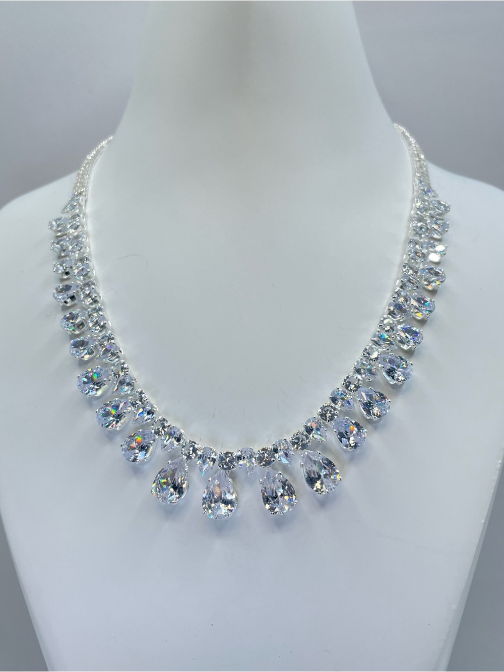 Swarovski Crystal Elements White Teardrop Art Deco Bridal Tennis Necklace